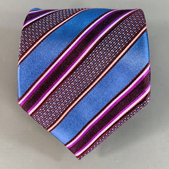 ERMENEGILDO ZEGNA Blue Purple Diagonal Stripe Silk Tie - Picture 1 of 4